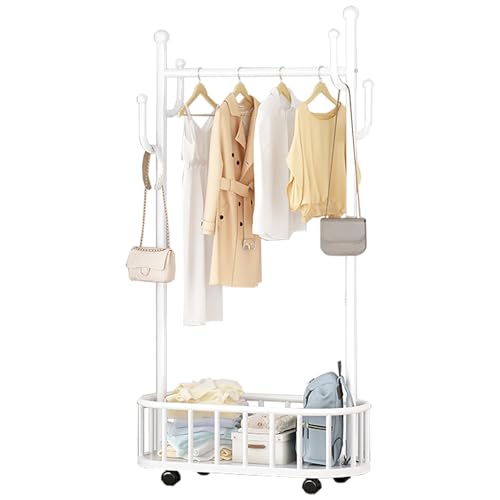 ZzERTE Burro Ropa con Ruedas,Burro Ropa Resistente con Ganchos,Perchero Burro De Metal,Fácil De Montar,Perchero Recibidor,Portátil(White,60cm/23.6in)