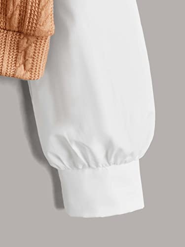 Shein Girl's Color Block Long Sleeve Blouses Cable Knit Drop Shoulder Crop Tops Khaki 11-12Y #TOP3