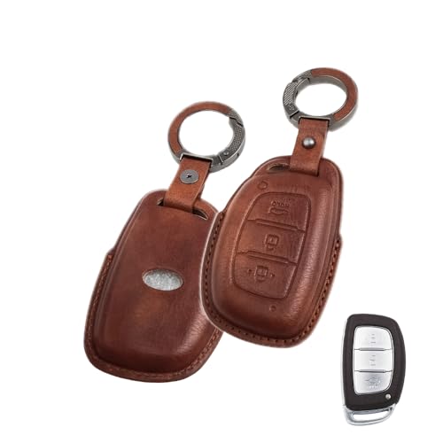Image of keyzone dual leather key cover for Hyundai i20, Creta, Venue, Tucson, Alcazar, Verna, Xcent, Aura, Elantra 3 button smart key