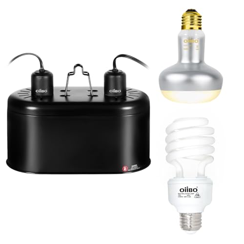 Oiibo Reptile Heat Lamp Blub Combo Pack, Dual Reptile Lamp Fixture with Intense Basking Spot Light...