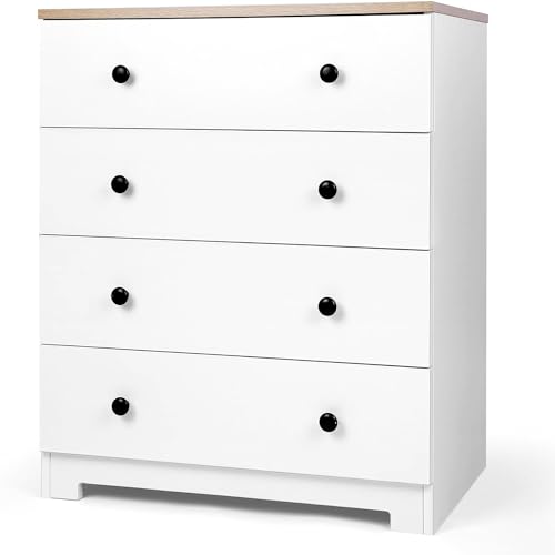 VOWNER Comoda y Cajonera para Dormitorio Blanca, Aparador 4 Cajones, para Armario o Salon, 64 cm (Ancho) x 80 cm (Alto) x 40 cm (Fondo)