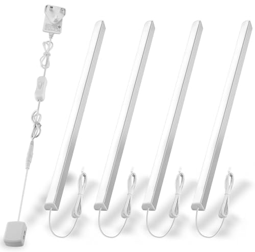 LED Shelf Lights for Display Showcase, 4x 31cm V-Shape Led Strip Lights Kit with Milky White Cover and On/Off Switch - 1200lm 12W - Pure White (6000K)