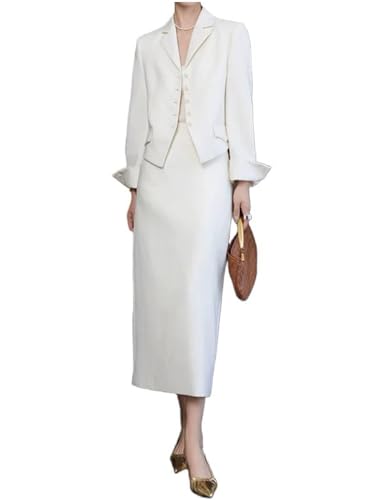 Costume formel 2 pièces femme avec veste boutonnée et jupe de dîner élégante