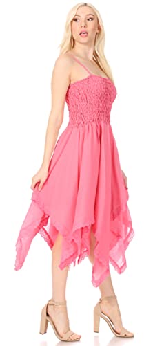 Image of Sakkas Ella Smocked Bodice Spaghetti Strap Double Layered Dress
