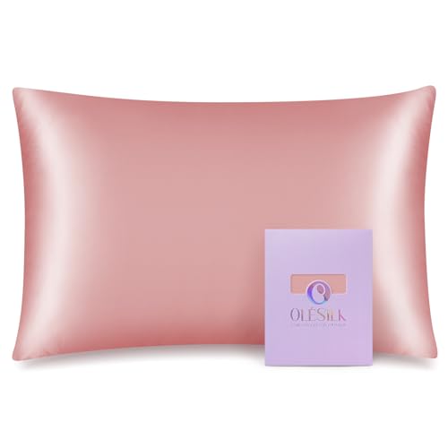 Image of OLESILK 100% Mulberry Silk Toddler Pillowcase for Hair and Skin, Both Sides 19 Momme Pure Natural Silk Travel Pillow Cases with Hidden Zipper, 13"x 18", Coral Pink