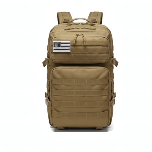 Military Tactical Backpack for Men and Women Molle 45L Large Army 3 Days Assault Pack Bug Out Bag Water Resistant and Heavy Duty Hiking Camping Treeking Rucksack -Tan - Image 5