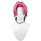 XiongXiongLe Halloween Wine Red Purple Cosplay Wig,Women Costume Double Color Beauty Pointed Upturned Short Wave Hair Wigs,Anime Role Heat Resistant Hairs for Adult Cos Party Christmas Comic