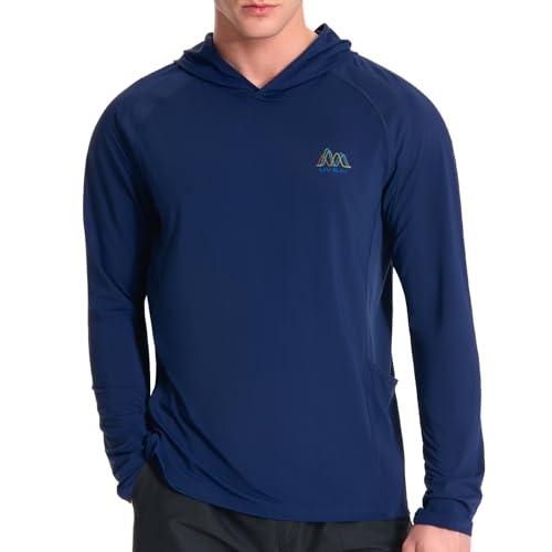 Image of Men's UPF 50+ Hoodie Shirt Long Sleeve Permanent UV Sun Protection Vented Tee Performance for Outdoor Hiking Fishing