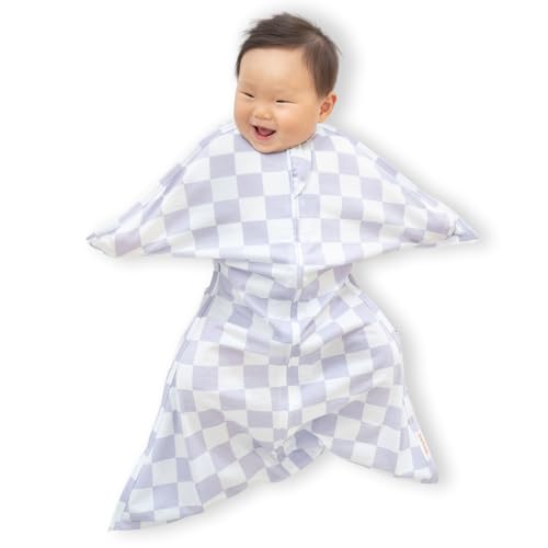 Image of SleepingBaby Zipadee-Zip Transition Swaddle - Cozy Baby Swaddle Blanket with Zipper Convenience - Roomy Wearable Blanket for Easy Diaper Changes - Lavender Check, X-Small (3-6 Month)