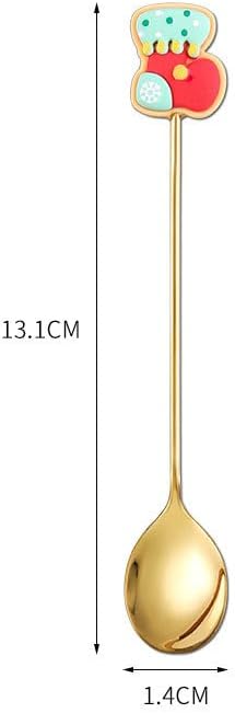 Silverware Flatware Set, 2/8/12/16 Pieces Christmas Series Stainless Steel Spoon Dessert Spoon Cartoon Fruit Spoon Ice Cream Spoon Coffee Spoon(Gold,16 Pieces for 8)