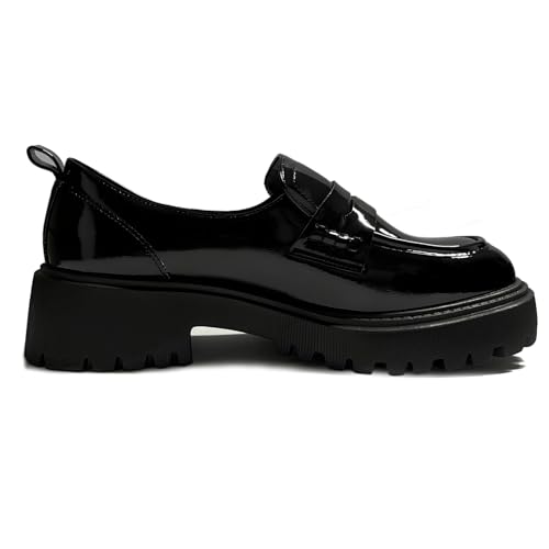 Image of Women's Platform Chunky Loafers, Slip On Penny Loafers for Women, Lug Sole Business Casual Shoes for Dressy and Work