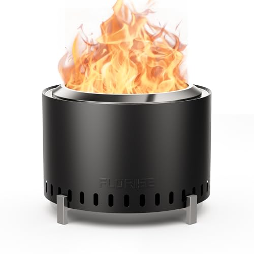 Florise 27 Inch Smokeless Fire Pit, Outdoor Portable Firepit with Waterproof Cover & Poker, Stainless Steel Wood Burning Fireplace for Outside,Patio, Camping, Bonfire,Black