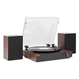 Audizio RP325W – Tocadiscos de Vinilo con Altavoces 60W, Bluetooth in/out, 3 velocidades, reproducción 7/10/12”, diseño en Madera, tracción por Correa y Salida RCA para Sistemas HiFi – Color marrón