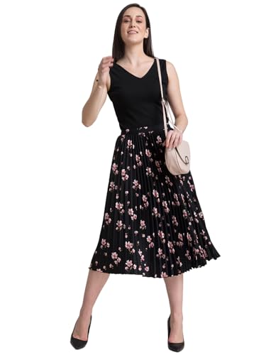 Image of FableStreet Women Formal Skirt | Elegant A-Line Fit Knife Pleated Midi Design with Side Zip Closure | Smooth Texture & Classic Style for Office & Elevated Occasions
