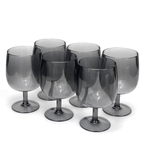 Yalin Set di 6 bicchieri impilabili in plastica acrilica infrangibile, 350 ml, per vino e acqua, colore grigio, 350 ml