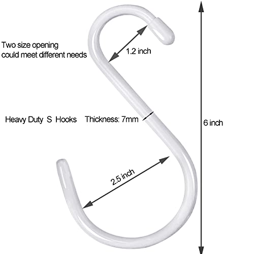 DINGEE 6 inch Non Slip Rubber Coated White S Hook Heavy Duty,6 Pack Large Vinyl Coated S Hooks, Metal S Shaped Hanger Hooks for Hanging Plants Outdoor,Closet Rod,Jeans, Pot Pan Cups Towels Hats by DINGEE - Image 2