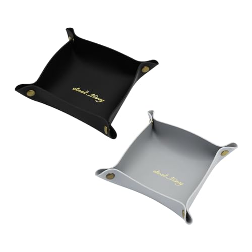 WisePoint Vide Poche 2, PU Cuir Plateau Bijoux pour les Hommes et les Femmes, Petit Plateau Élégant pour Idéal pour Salon, Chambre à Coucher, Étude, Bureau (noir + gris)