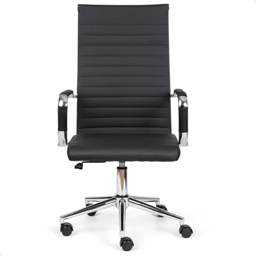 Cadeira Presidente Escritório Giratória P305 Prime.Office Estilo Charles Eames Esteirinha Couro PU Sistema Relax Rodízio Silicone Regulagem Altura – Preta/Bege/Caramelo (Preta)