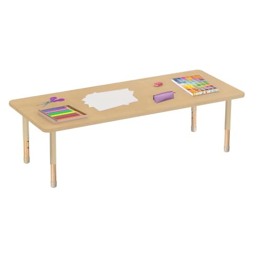 Image of Factory Direct Partners 30 inch x 72 inch Rectangle Kids Classroom Table with Adjustable Chunky Wood Legs