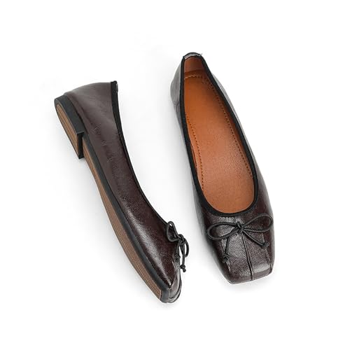 Comfortable Walking Flats for Women Closed Square Toe Bow Ballet Flats Dressy Casual Slip On Dress Shoes4
