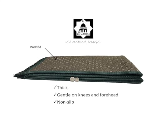 Prayer-Rug-Muslim-Mat-Islamic-Thick-Large-Padded-Sajadah-for-Kids-Men-Women-with-Islam-Prayer-Beads-for-Eid-Travel-Ramadan-Soft-Luxury-Great-for-Knees-and-ForeheadGreen