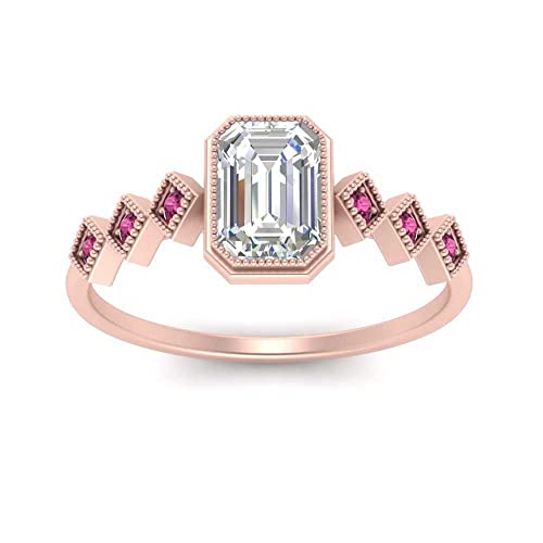 Bague émeraude serti clos anti-accrochage, alliance or rose confortable et sûre