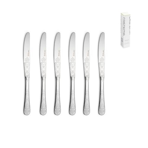 Besteckset mit 6 Dessertmessern, antike Kollektion, aus Edelstahl 18/10, spülmaschinenfest, eigene Herstellung - Portugal, Europa.