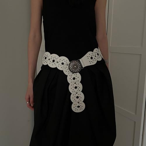 Women Belt for Jeans Skirt Hollowed Round Disc Wide Waist Belt Subculture Pants Belt with Large Eyelet Clothing Decors4