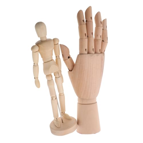 HAPINARY Wood Mannequin Hand 2pcs Set 8'' 10'' Hand Model for Drawing Sculpture
