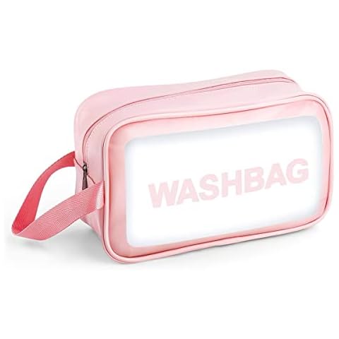 Roysmart Transparent Toiletry Bag, Cosmetic Bag, Waterproof Makeup Bag, Cosmetic Bag, Ideal for Air Travel, Portable Cosmetic Bag for Women, Children, Family, pink, No Cover
