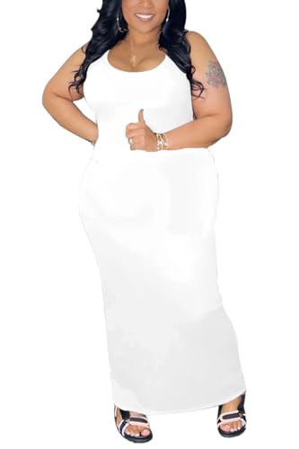 Image of YeGine Women Plus Size Sleeveless Bodycon Maxi Dresses Sexy Slim Tank Dresses