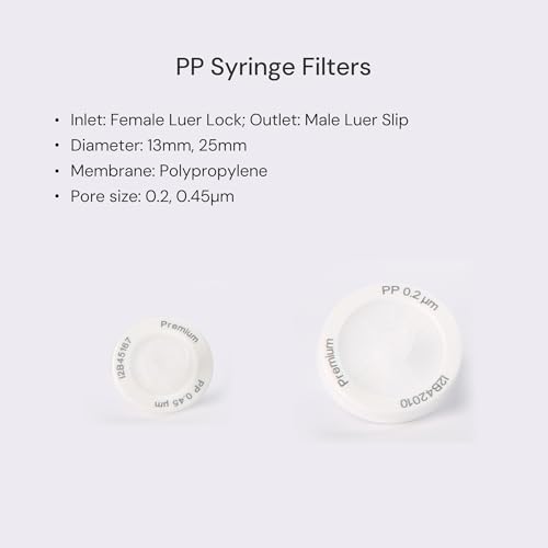 Image of 100 Pack PP Syringe Filter Lab Filters 0.2μm Pore Size 13mm Diameter Hydrophobic Filtration Non-sterile White
