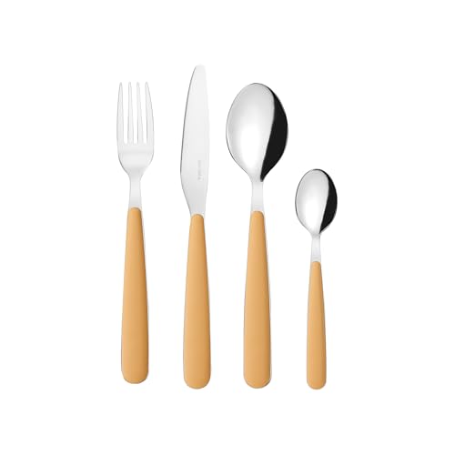 Guzzini - Set 24 posate in acciaio inossidabile, bianco, 'POP' (giallo senape)