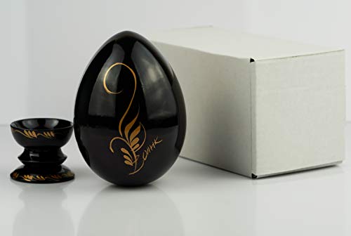 Ua Creations Hand Painted Lacquered Pysanka Wooden Egg On Holder, Large Fancy Petrykivka Ethnic Style Easter Souvenir From Ukraine In A Gift Box, Jumbo Size (Black Red And Yellow) #TOP2