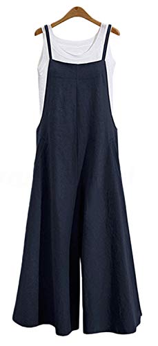 Women's Jumpsuits Casual Long Rompers Wide Leg Baggy Bibs Overalls Pants S-5XL (S, Navy)