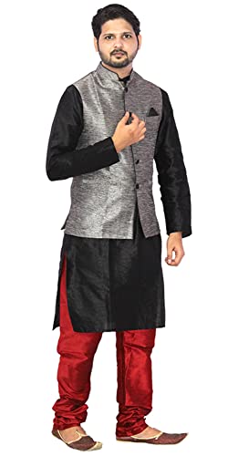 Image of Men's Silk Kurta Pyjama With Waistcoat