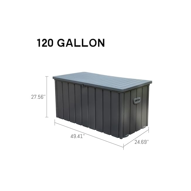 Domi 120 Gallon Deck Box, Patio Storage Box with Resin Lid, Steel Tool Waterproof Outdoor Storage Container