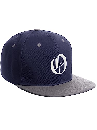 Daxton Classic Snapback Hat Old English Font Alphabet A to Z Flat Bill Visor Cap, Navy Light Grey Hat, White O