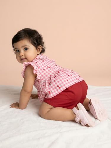 Image of Nautinati Baby Girls Printed Flutter Sleeve Top with Shorts Clothing Set | Age 0-3 Years