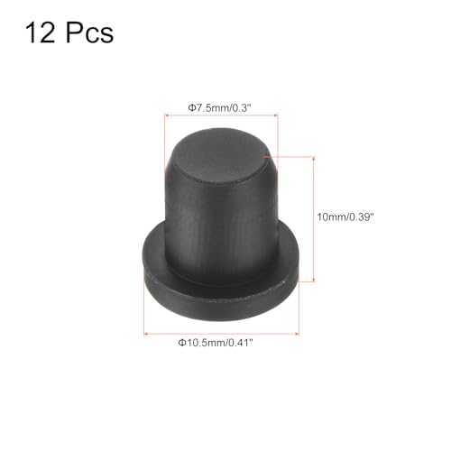Image of uxcell High Temp Silicone Plug Mount Dia 7.5mm /0.3 inch t Shaped Rubber Stopper Hole Plugs for Powder Coating Plating Waterproof Plugs Sealing Plugs Black Pack of 12(OD 10.5mm)