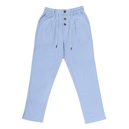 WENKOMG1 Mens Cotton Linen Pants Button Fly Elastic Waist Drawstring Lightweight Breathable Straight Leg Lounge Pants4