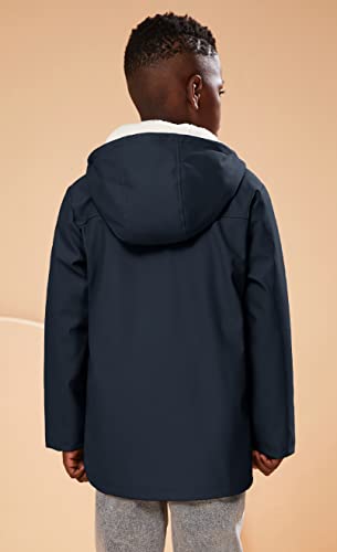 Image of SOLOCOTE Kids Rain Jacket Hooded Lined Rubber RainCoats for Girls Boys Waterproof Windproof SLN2256-Navy-6Y