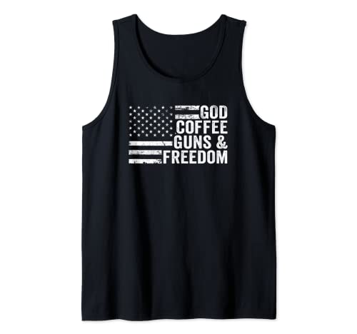 GOD CAFFEE GUNS & FREEDOM – Funny Pro Gun USA Bandera Camiseta sin Mangas