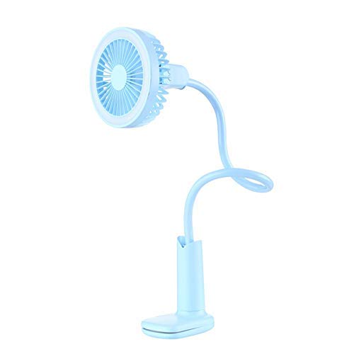 WBHD Tragbarer USB-Ventilator mit LED-Licht, Mini-Ventilator mit praktischem Clip, USB-Ventilator für den Schreibtisch, 2 Geschwindigkeiten, verstellbar, sehr leise Ventilator (Farbe: Pink), blau Cover