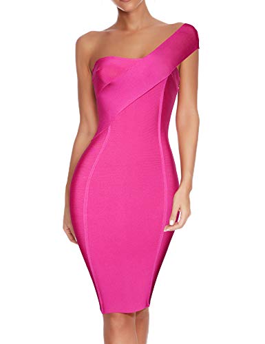 Madam Uniq Women's One Shoulder Bandage Bodycon Evening Club Dress (S, Rose)