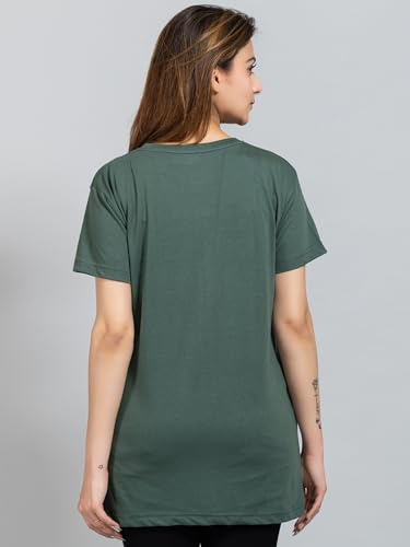 Image of Magknit Fancy Printed Both Side Cut Cotton Blend Half Sleeves and Lightwiegt Trendy Summer Long T Shirt for Women