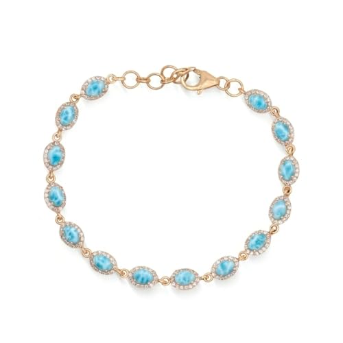 Bracelet rivière Larimar anti-perte avec fermoir mousqueton sécurisé en or rose