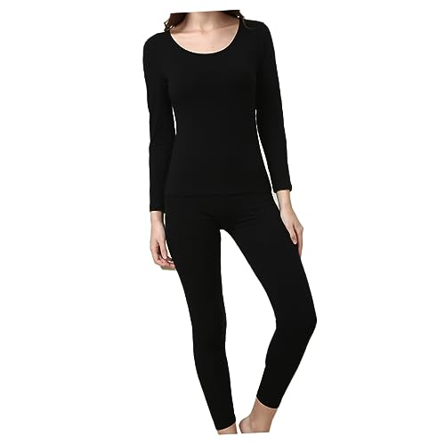 LIFKOME Warm Long Johns Suit Underwear Set Thermal Cotton Spandex for Indoor/outdoor Activities Black