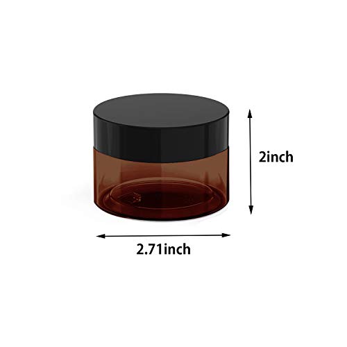 4 oz Amber Plastic Cosmetic Jars Leak Proof Container with Black Lid for Cream, Lotion, Powder, ointment, Beauty Products etc, 6 Pcs.