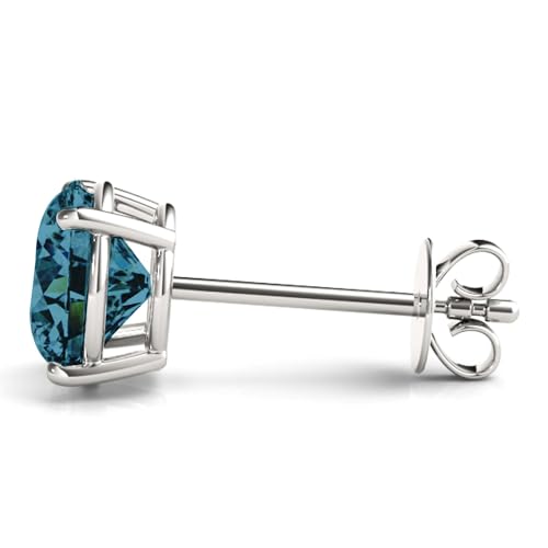 14K White Gold Round Blue Lab-Grown Diamond Stud Earrings (0.50–3.00 CTW, F/VS+) Pushback or Screwback Closure2
